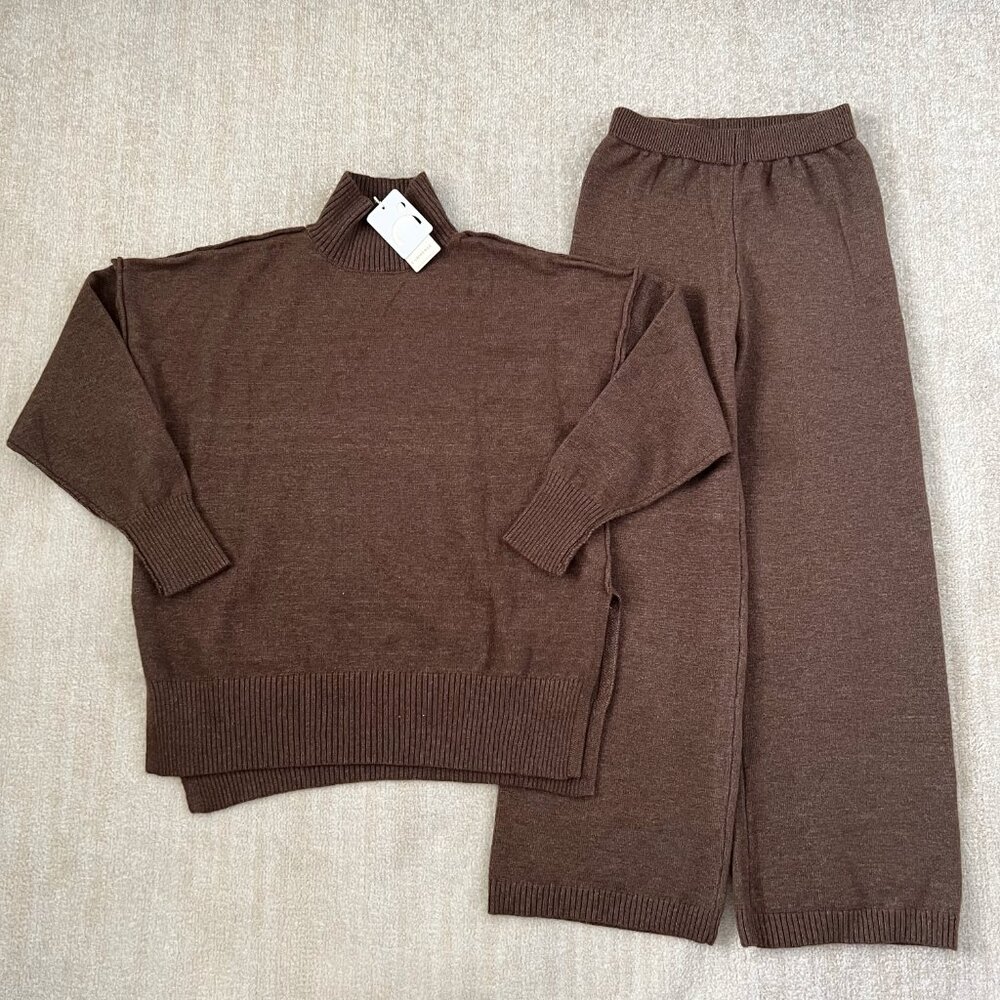 NWT Commense Two Piece Matching Sweater Wide Leg Pull On Pants Set M